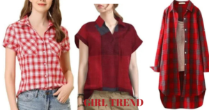 Red checkered short sleeve shirt for girls​