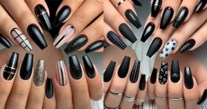 Short Coffin Black Nail Designs